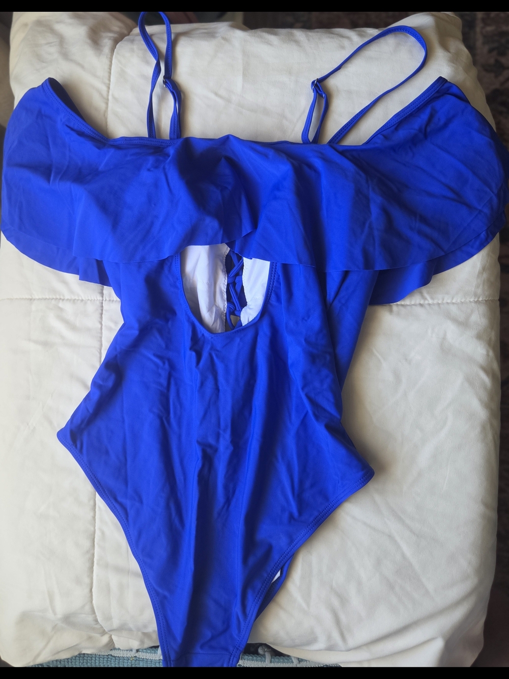 TEMPT ME Royal Blue Ruffle Lace Up One Piece Swimsuit Size L (NWT) - Picture 2 of 3